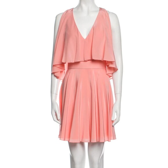 DESIGNER JAY GODFREY PEACH V NECK RUFFLE SILK DRESS SIZE 12.R - Picture 1 of 10